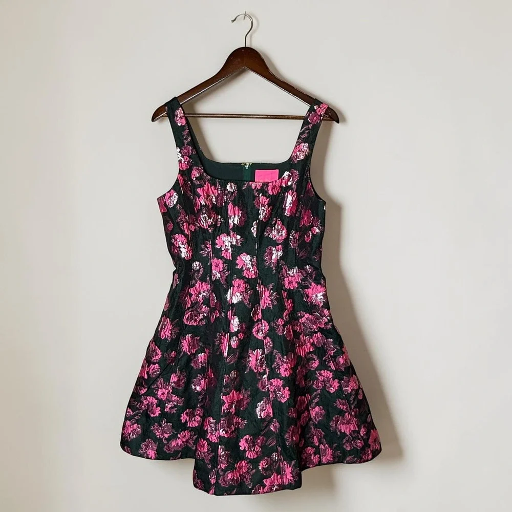Lilly Pulitzer Leya Floral Jacquard Dress Fit-and-Flare Metallic Preppy Glam 8 - Picture 2 of 8